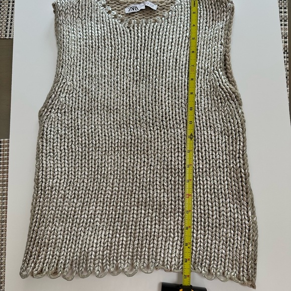 Zara Chunky Metallic Silver Top, Vest S Small - Picture 3 of 6